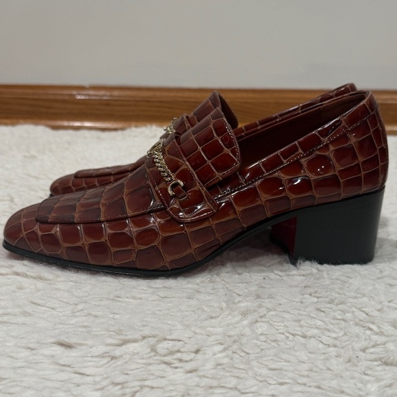 New Christian Louboutin Mj Croc Embossed Loafer 50 Block Heel Acajou Sz 38 US 8 - Picture 7 of 13
